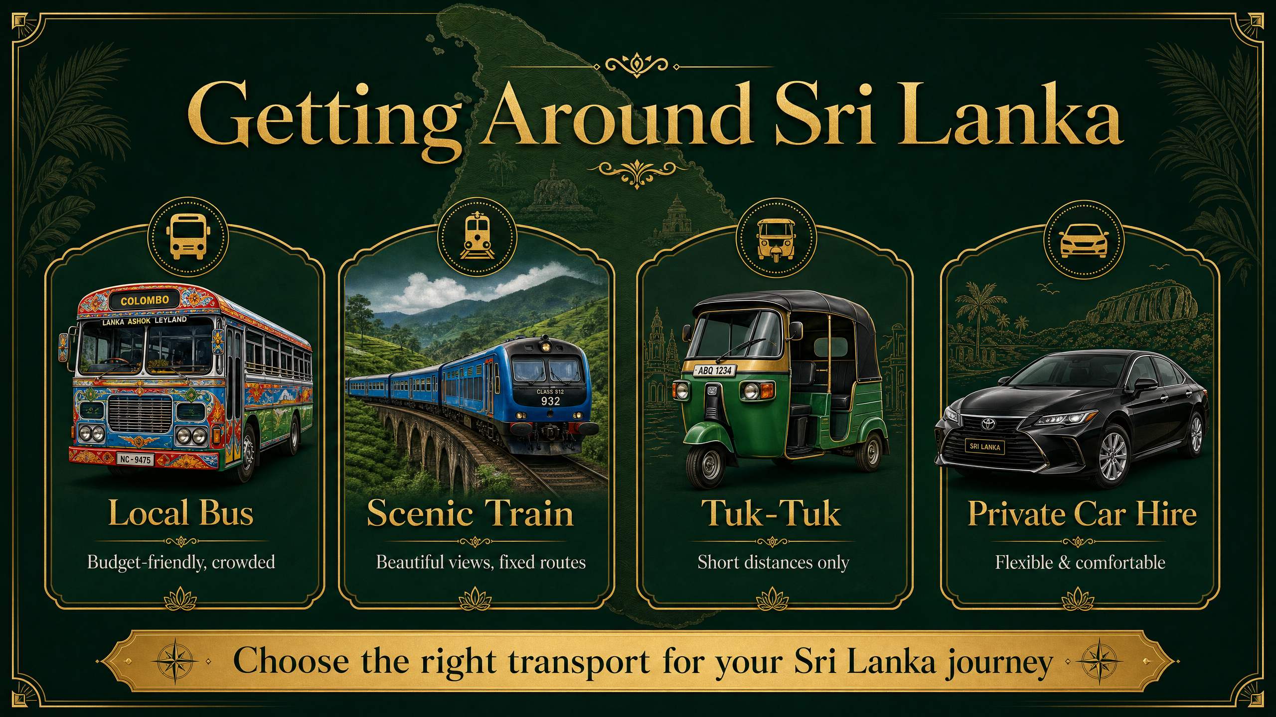 Getting Around Sri Lanka - Transport Comparison: Bus, Train, Tuk-Tuk, Private Car Hire