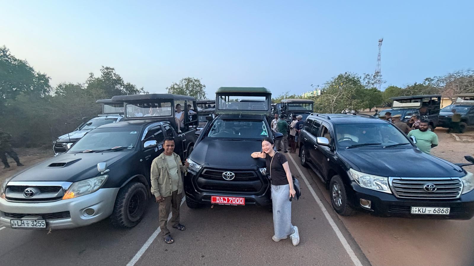 Private safari jeeps before a Yala National Park game drive
