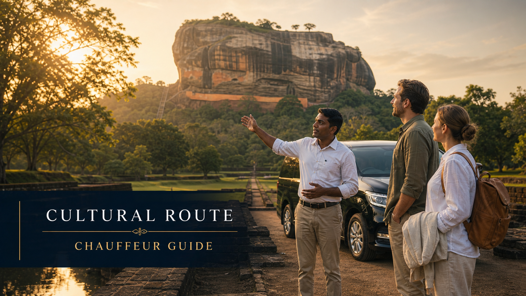 Chauffeur guide explaining a Sri Lanka cultural route to travellers