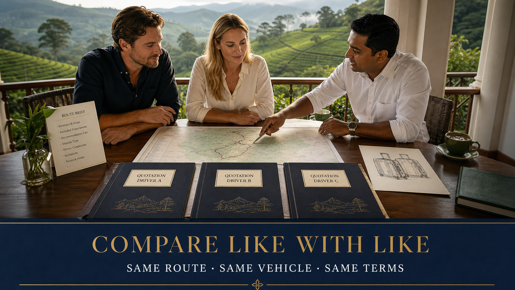 Travellers comparing the same Sri Lanka itinerary with several driver quotes