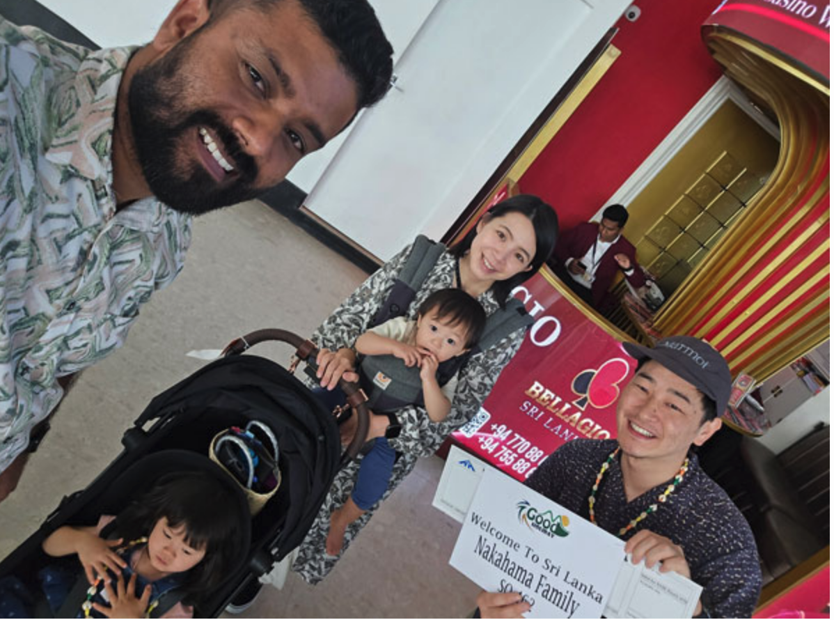 Family meeting their private taxi-charter driver at a Sri Lanka airport