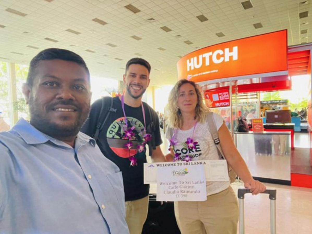 Travellers meeting their private taxi-charter driver at Sri Lanka airport