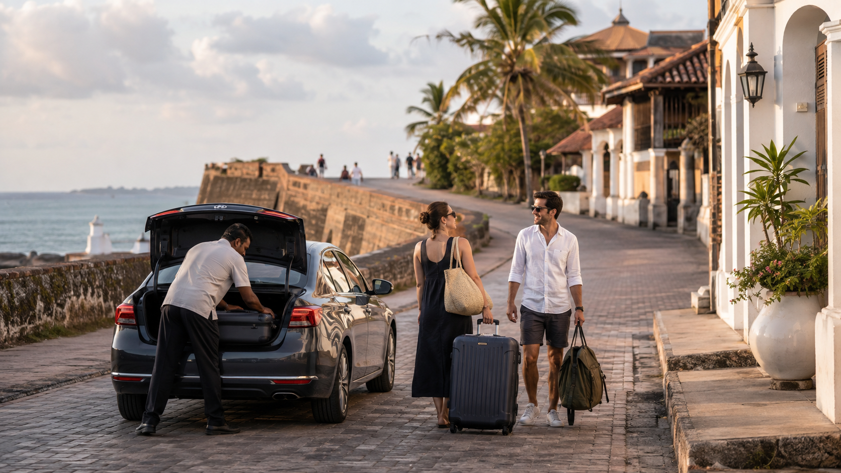 Travellers arriving with their private driver near Galle on Sri Lanka's south coast
