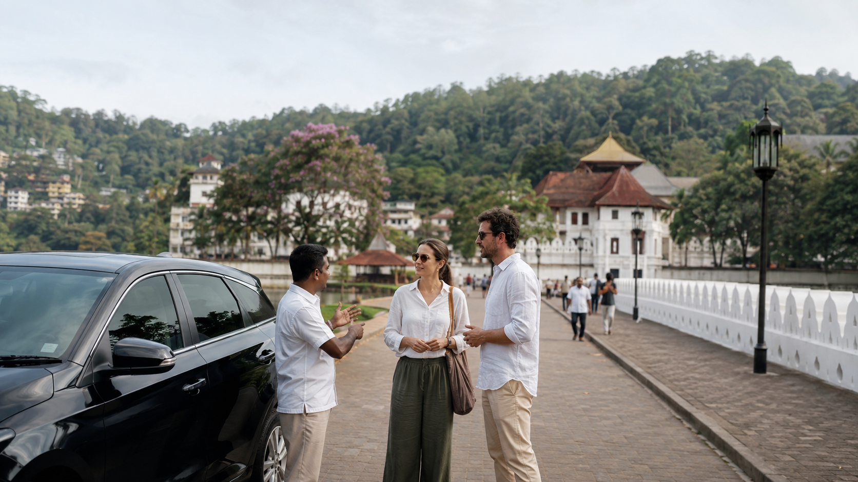 Travellers planning a cultural visit in Kandy with their Sri Lanka private driver